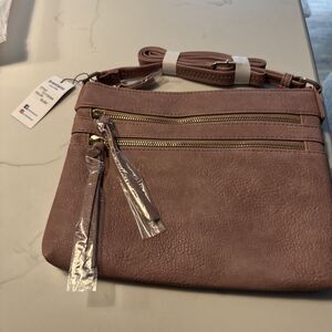 B. Brentano Vegan Faux Leather Multi-Zipper Crossbody Handbag Blush NWT